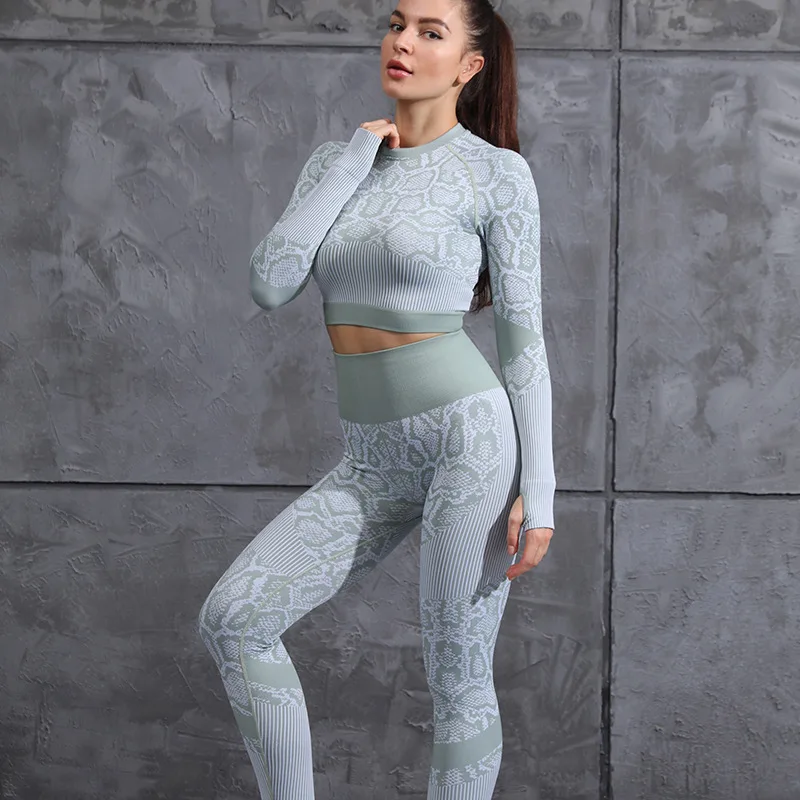 

Women Sportwear 2 Piece Yoga Set Fitness Seamless Sport Suit Workout Push-up High Elastic Sport Leggings And Top Gym Clothes