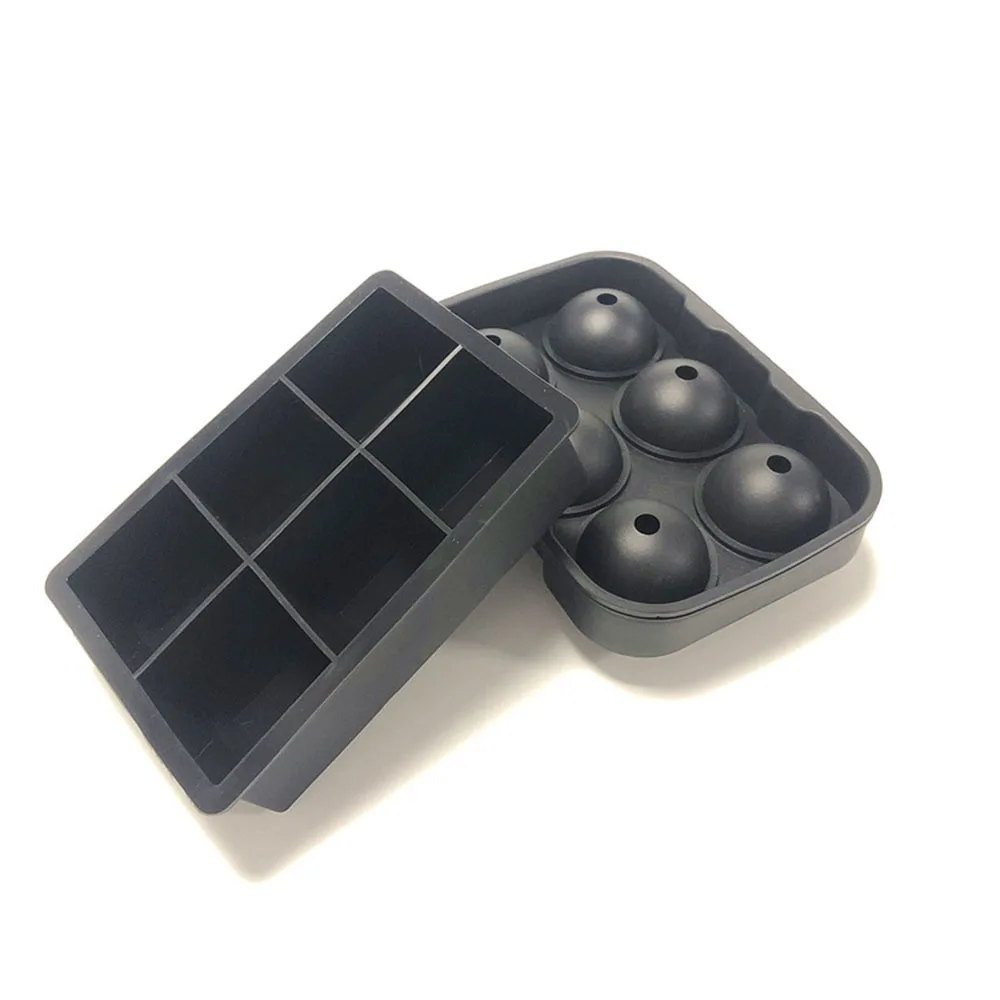 2 компл./лот Черный квадрат и мяч 6 отверстий Класс кубика льда силикона набор