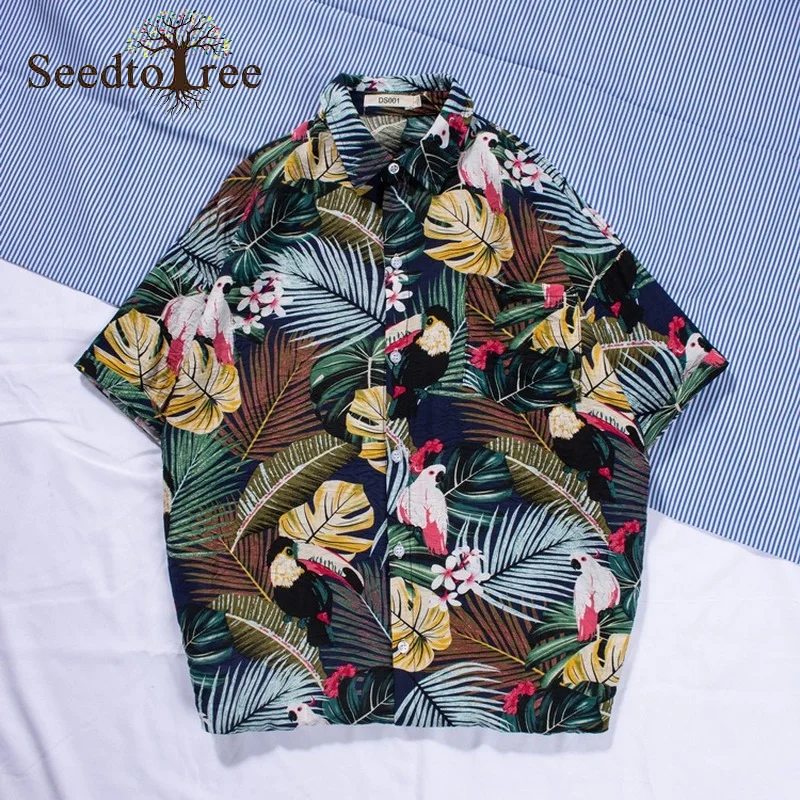Summer Floral Digital Printing Casual Shirt Men's Lapel Single Breasted Short Sleeved Shirt