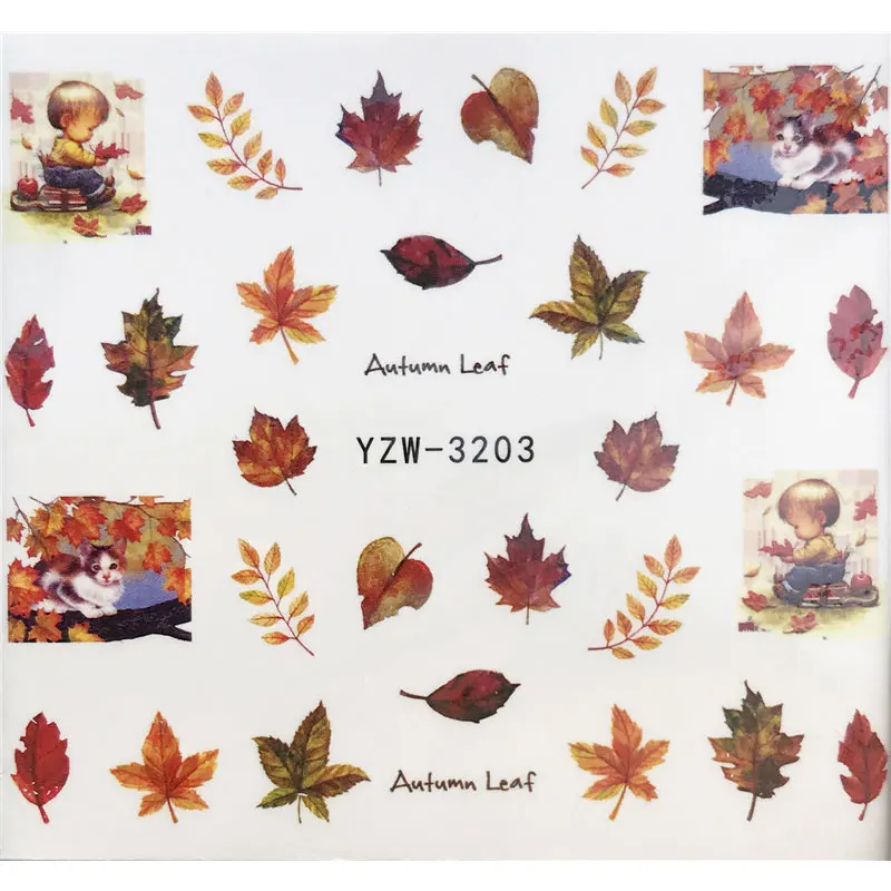 1 шт. зеленые листья ногтей Стикеры Осень Желтый золотистые наклейки s для в виде