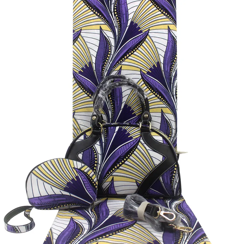 

african wax bag set match 6 yards real wax fabric,shell design women's wax handbag