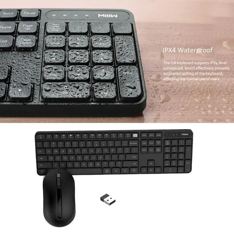 XIAOMI MIIIW MWWK01 2,4G Беспроводная IPX4 Клавиатура Мышь комбо для Windows/Mac водонепроницаемый индикатор электричества лампа без батареи