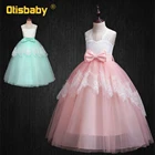 Романтическое розовое Пышное кружевное платье с длинным рукавом и цветочным узором для девочек, зеленое бальное платье из органзы, платье для причастия для девочек