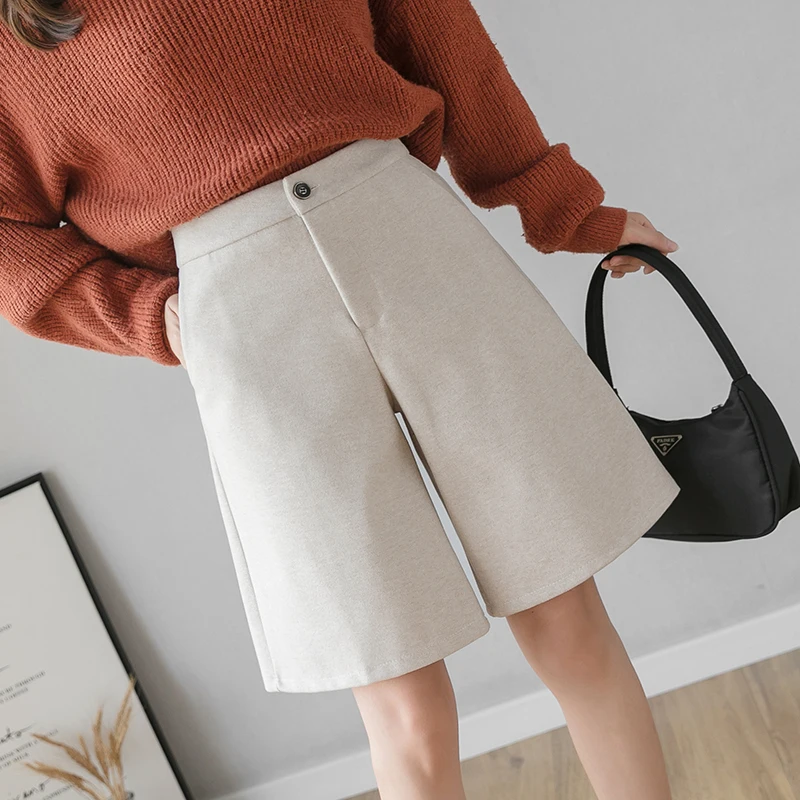 Женские шерстяные брюки с высокой талией REALEFT повседневные широкие карманами на