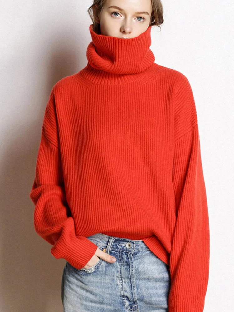 

Women's Turtleneck Sweater Winter 2021 Fashion Oversized Solid Knitted Warm Turtlenecks Casual Pullover Women's Sweater Autumn
