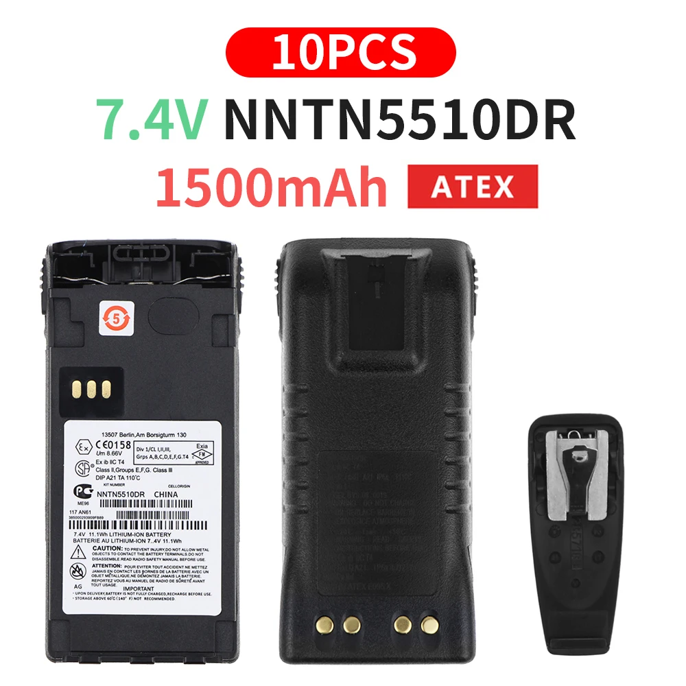 Литий-ионный аккумулятор ATEX для рации Motorola GP329EX GP339EX PTX760EX GP340 GP380 GP580 GP680, 10 шт., 1500 мАч, NNTN5510DR