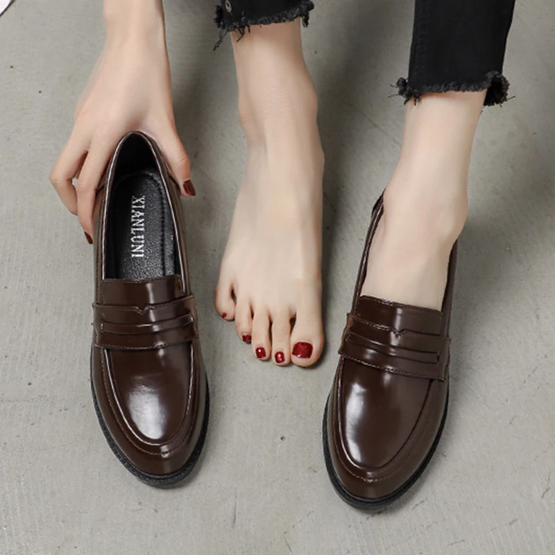 Англия Стиль Шить на тонком ремешке Туфли-оксфорды Женская обувь Лакированные