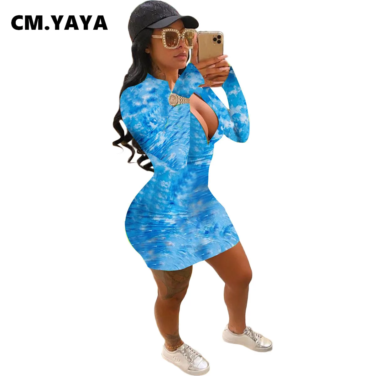 Женское облегающее мини-платье на молнии CM.YAYA Осеннее Спортивное платье-карандаш