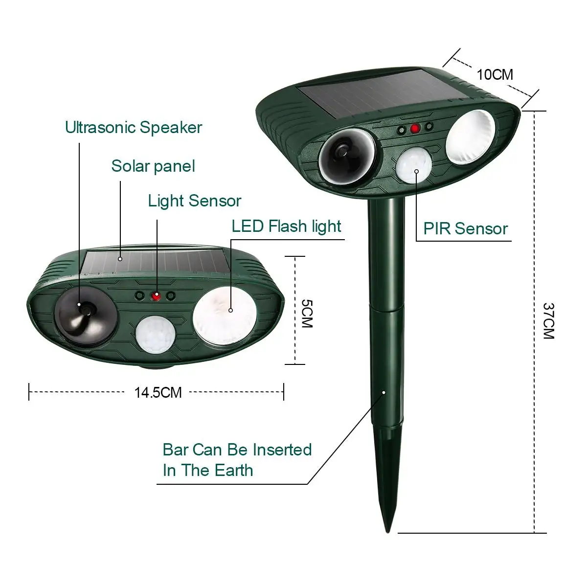 

2pc Outdoor Solar Ultrasonic Animal Control Garden Flashing Pest Fox Bats Birds Raccoon Snake Mouse Dogs Cats Repeller Repellent