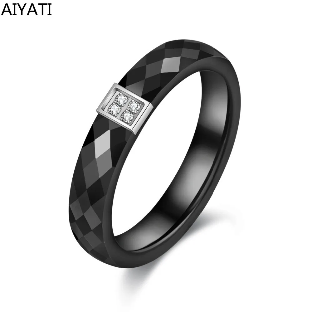 

Fashion Black/White Ceramic Crystal Wedding Rings For Women Jewelry Anillo