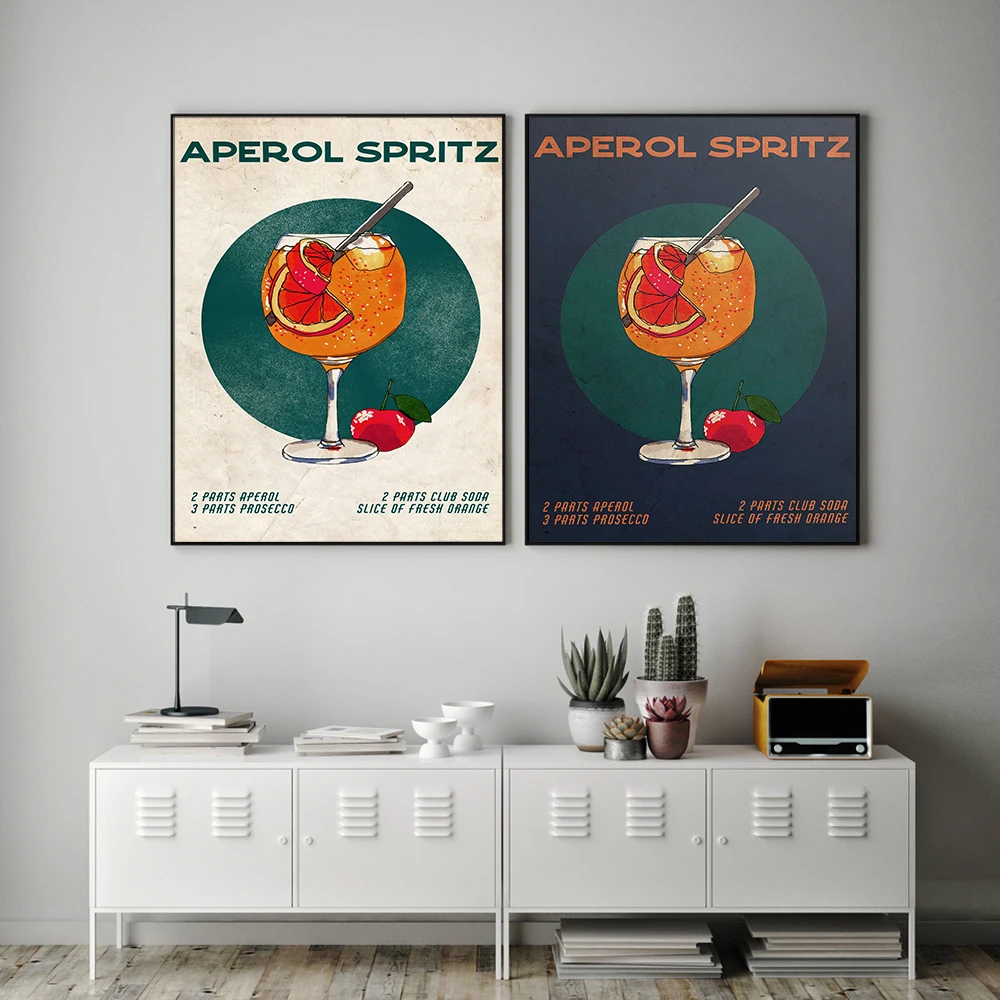 

Vintage Style Aperol Spritz Print Poster Cocktail Recipe Canvas Painting Bar Club Wall Art Retro Alcohol Pictures Kitchen Decor
