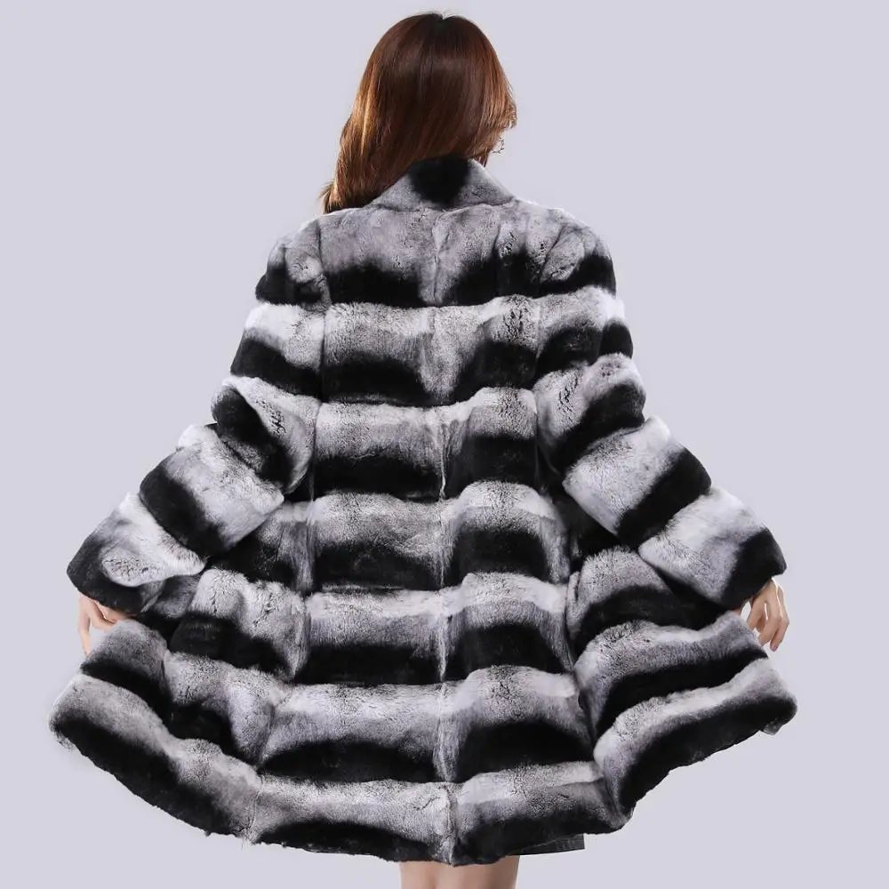 Женское зимнее меховое пальто из натурального меха кролика Рекс Шиншиллы теплые