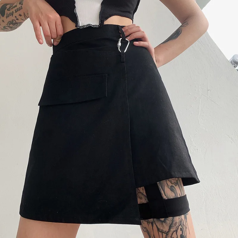 

Y2K Women Skirt with Irregular Hem Chic Bandage Simple Style Solid Color Summer Clothing