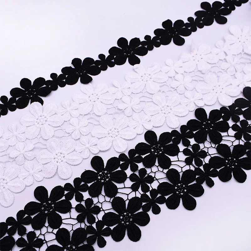 2yard High Quality White Black Flower Embroidery Lace Ribbon Fabric DIY Handmade Sewing Accessories For Wedding Garment Material | Дом и сад