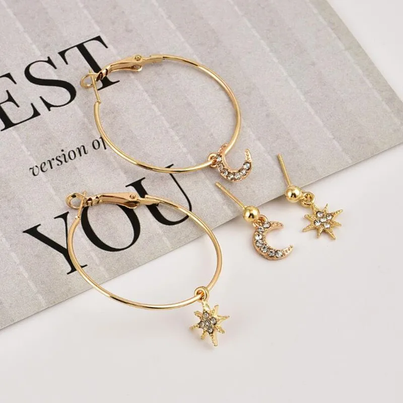 Timlee E157 новые индивидуальные Звезда Луна Стразы сплав серьги-гвоздики наборы