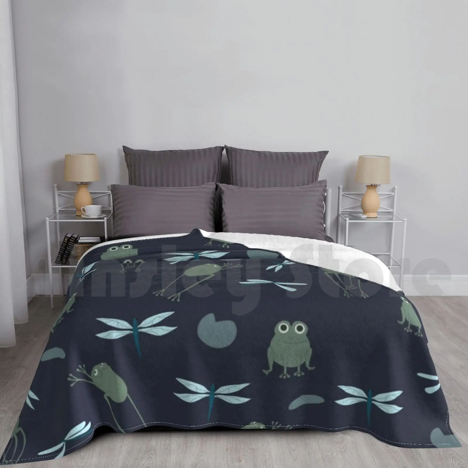 

Frog Pond Blanket For Sofa Bed Travel Frog Frogs Frog Pattern Pattern Pond Dragonfly Lily Dragonflies Lily Pads