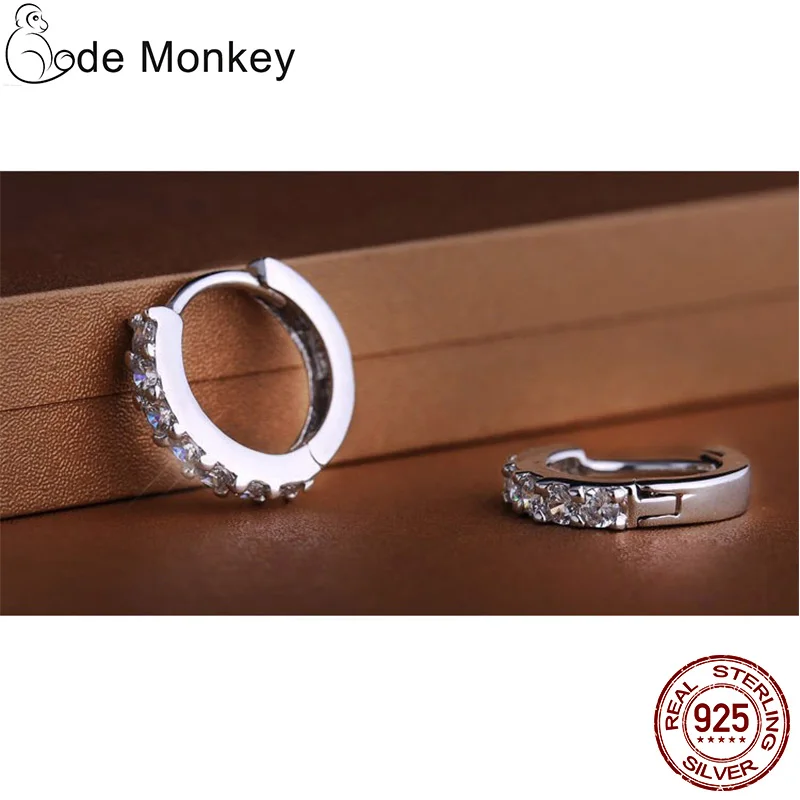 CodeMonkey,, настоящее 925 пробы, серебряные, Кристальные, круглые серьги для женщин, изготовление ювелирных изделий, подарок на свадьбу, вечеринку, помолвку, E024