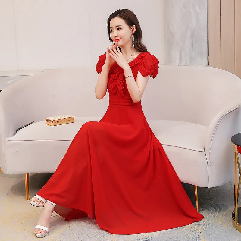 Платье для женщин длинное лето 2020 Новое корейское платье тонкое с коротким