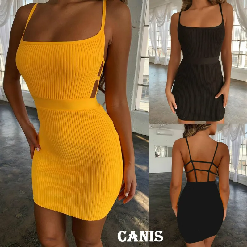 

BONJEAN Summer Sexy Bandage Hollow Out Dress Women Fashion Sleeveless Backless Bodycon Party Club Dress Mini Wrap Dress BJ2601