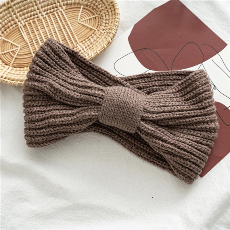 Мягкая шерстяная плетеная повязка с бантом вязаная для волос женские теплые