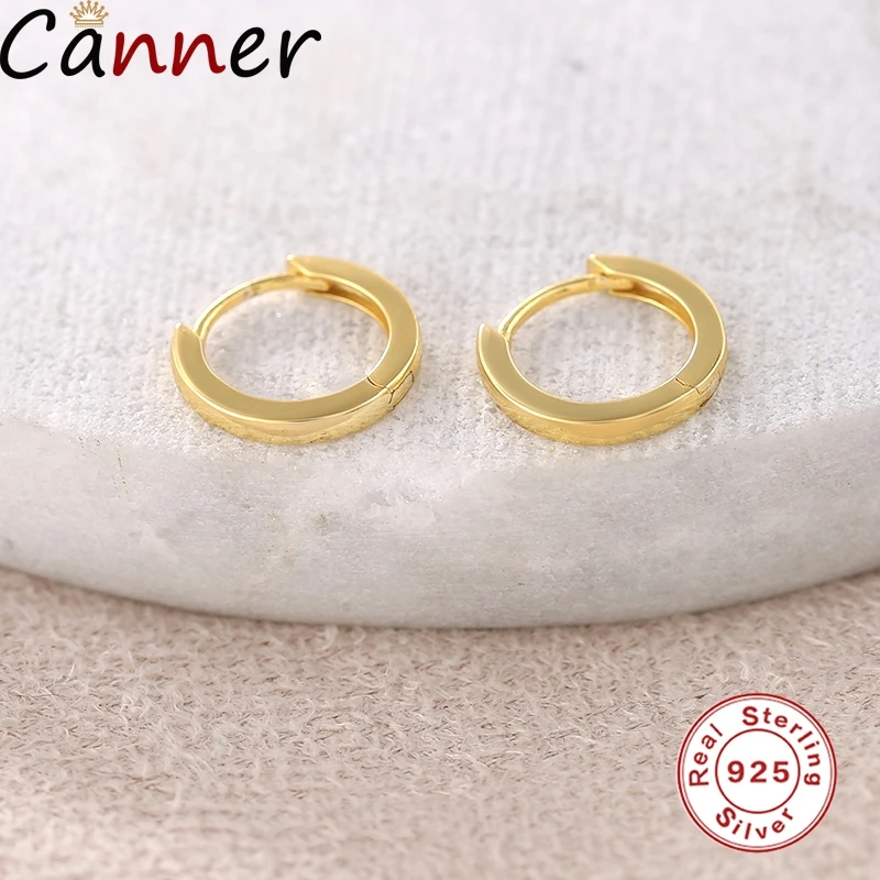 

CANNER 100% Real 925 Sterling Silver Hoop Earrings for Women Simple Round Circle Purple Zircon CZ Huggies Ear Rings Accessories