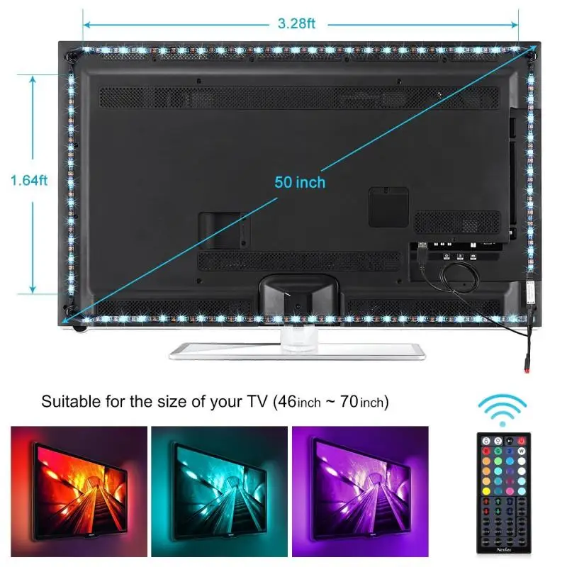 

Светодиодная разноцветная лента RGB 5050 для подсветки телевизора, комплект для подсветки ПК с ИК-контроллером на 44 кнопки, домашний кинотеатр,...