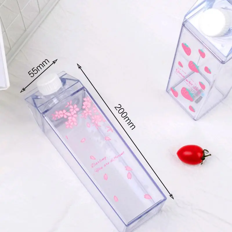 

Portable Water Bottle Milk Storage Sakura-Print Strawberry-Print Sports Drinking Clear Cup For Home School Office