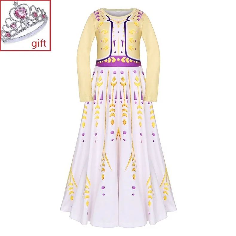 Dress Платье для маленьких девочек с короной; рождественский костюм Анны и Эльзы для костюмированной вечеринки; платье принцессы с длинными рукавами для девочек; платье для дня рождения - Цвет: Dress