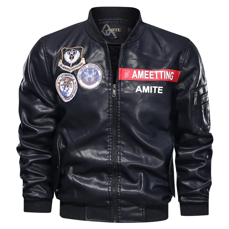 New Men Leather Jackets Brand Clothing Autumn Winter Casual Embroidered Aviator Jacket Motorcycle Pu Biker Coats | Мужская одежда