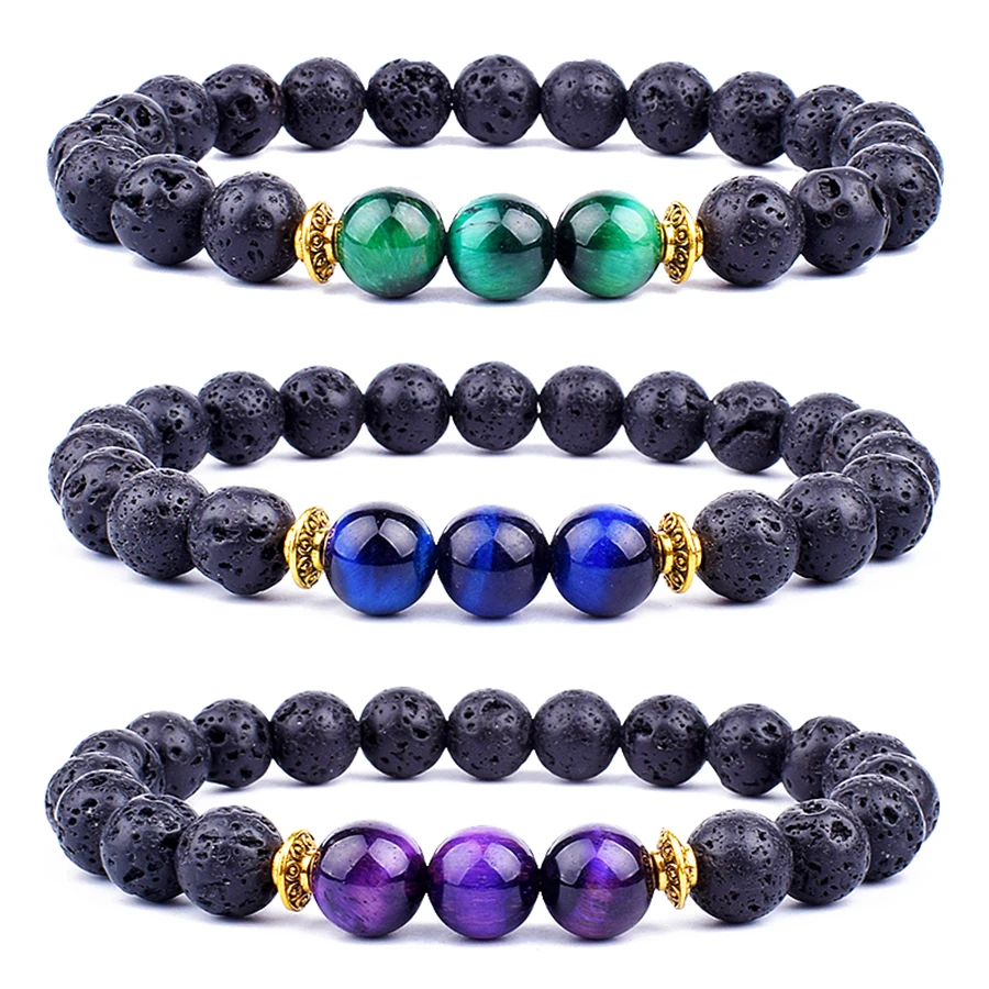 

Nature Lava Royal Tiger Eye Bracelets Men Fashion Energy Stone Beads Bracelets for Women Yoga Oil Diffuser Jewelry Gift Pulsera