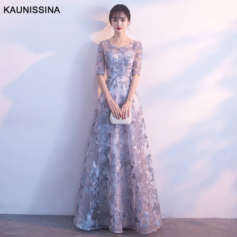 KAUNISSINA, вечернее платье, элегантное, для банкета, Тюлевое платье, короткий рукав, молния сзади, длина до пола, длинные, вечерние, официальное платье, Robe De Soiree