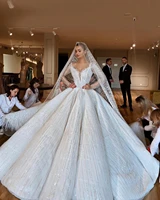 new luxury beading dubai wedding dress long sleeves ball gown bride dress scoop handmade wedding gowns robe de mariee hot