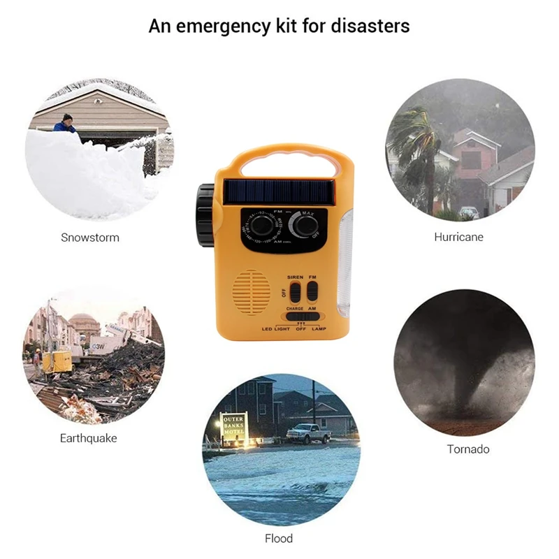 Солнечный радиоприемник AM/FM 1000 мАч ручной аварийный с 13 светодиодными фонариками