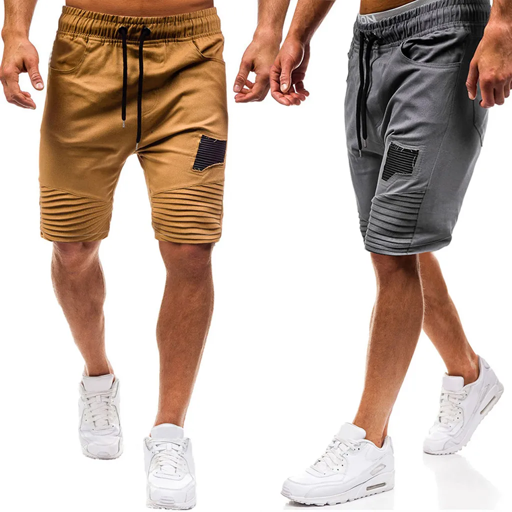 

2019 Mens Cotton Shorts Calf-Length Gyms Fitness Men Summer Casual Elastic Joggings Sport Solid Baggy Pockets Short Pant Z417