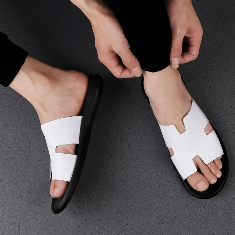 Мужские сандалии из натуральной кожи повседневные воловьей пляжная обувь