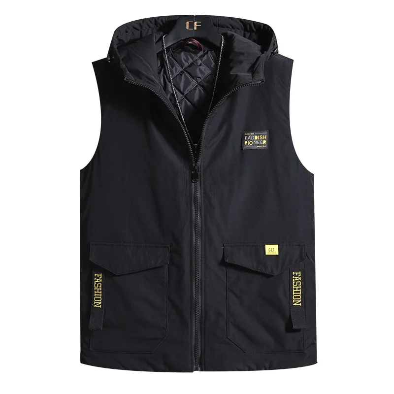 

Winter Men's Sleeveless Jacket Big Size 11XL Black Vest Autumn Casual Warm Thick Coats Male Hooded Fashion Waistcoat Vest Plus