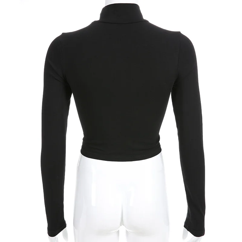 

2020 Turtleneck Solid Crop Tops For Women Fashion Bandage Black T-shirts Female Streetwear Sexy Slim T shirts Clothes Tees T162