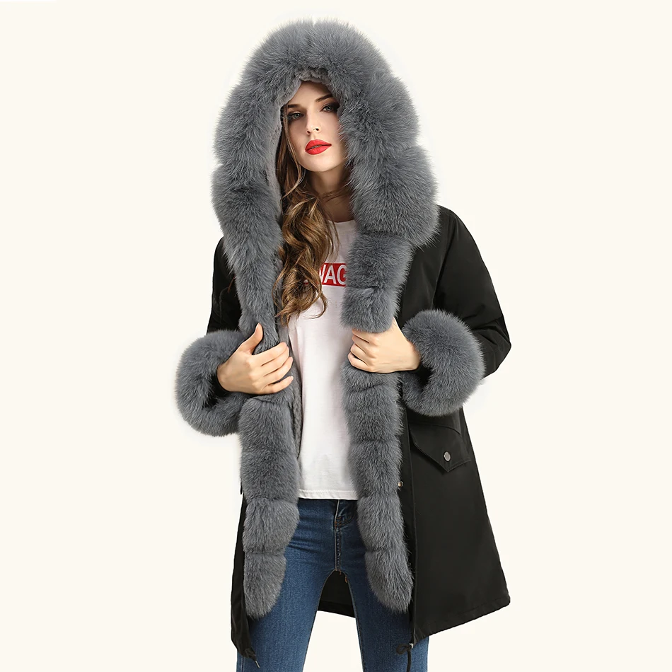 Новинка 2019 зимнее женское пальто с большим воротником из лисьего меха капюшоном