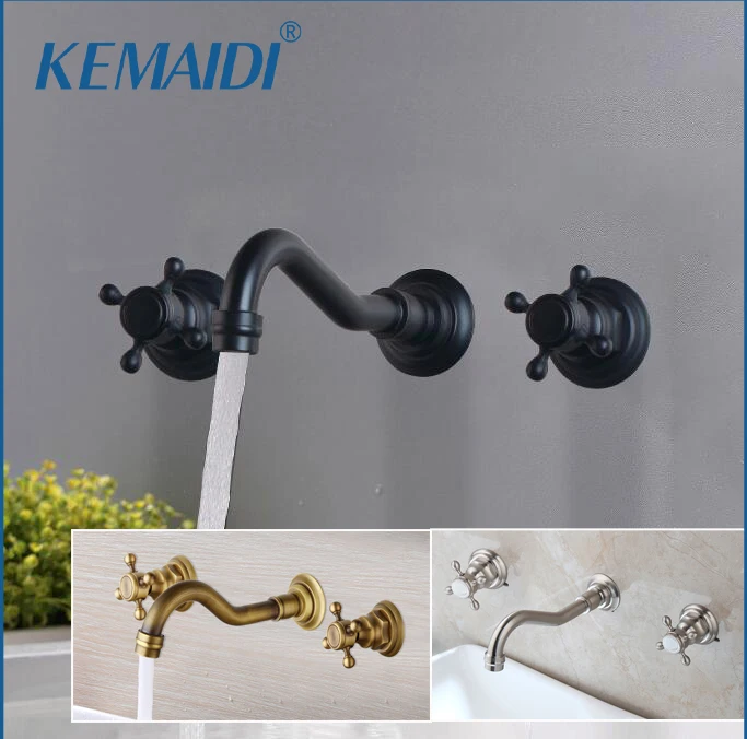 

KEMAIDI 3PCS Bathroom Sink Faucet ORB Bathtub Mixer Antique Brass Deck Mounted Hot&Cold Water Bathtub Basin Faucets ORB Tap