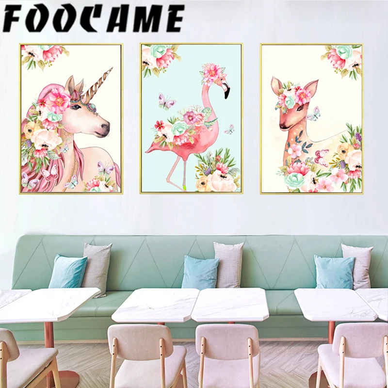 Скандинавская картина для украшения гостиной рисунок розового единорога