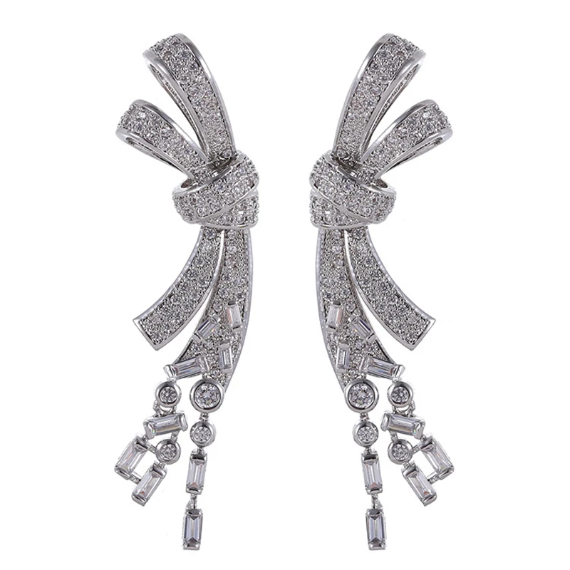 

925 Sterling Silver Needle Hundred Flowers Award Bow Earrings 210317-30