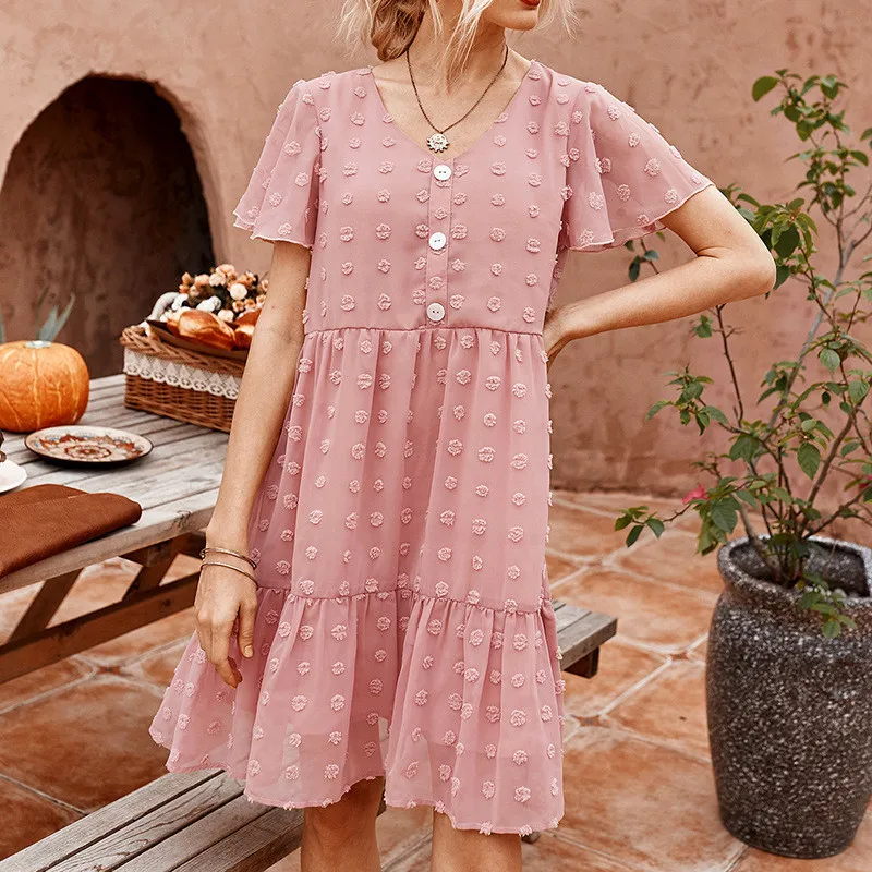 

New Arrival Elegant Women Patchwork Midi Dress Fashion 2020 Summer V-neck Loose Dresses