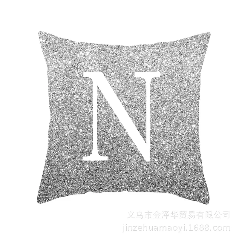 

2021 Fashion Household Supplies Peach Skin Fabric Silver Letters Pillow Cover Car And Sofa Cushion Cover Pillowcase 45x45cm