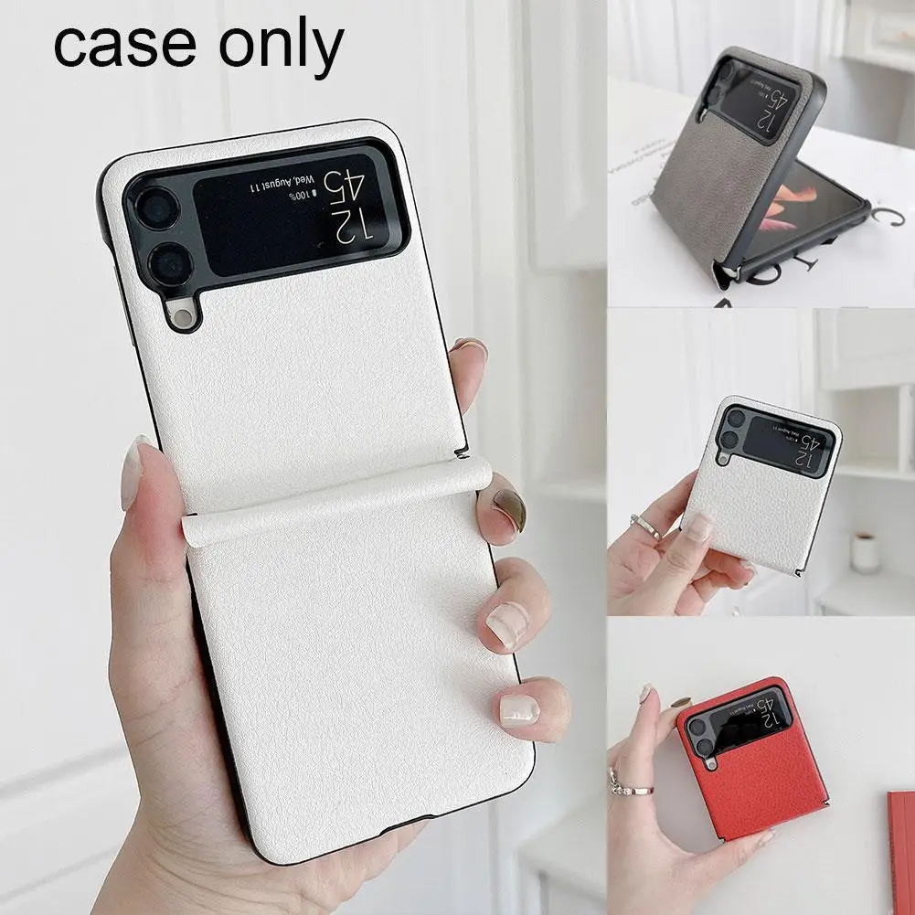 

2021 Lychee Pattern Fold For Z Flip3 Cover Anti-knock Luxury Leather S For Flip 3 Y0h2