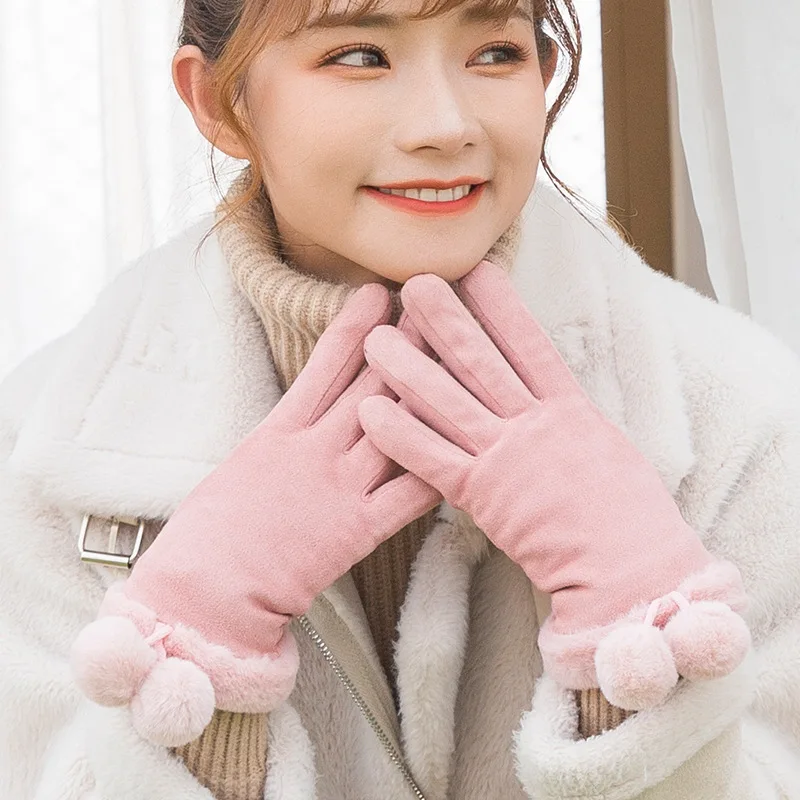 

Варежки женские, двойные, толстые, плюшевые, зимние, кашемировые, для велоспорта, для сенсорного экрана, J95