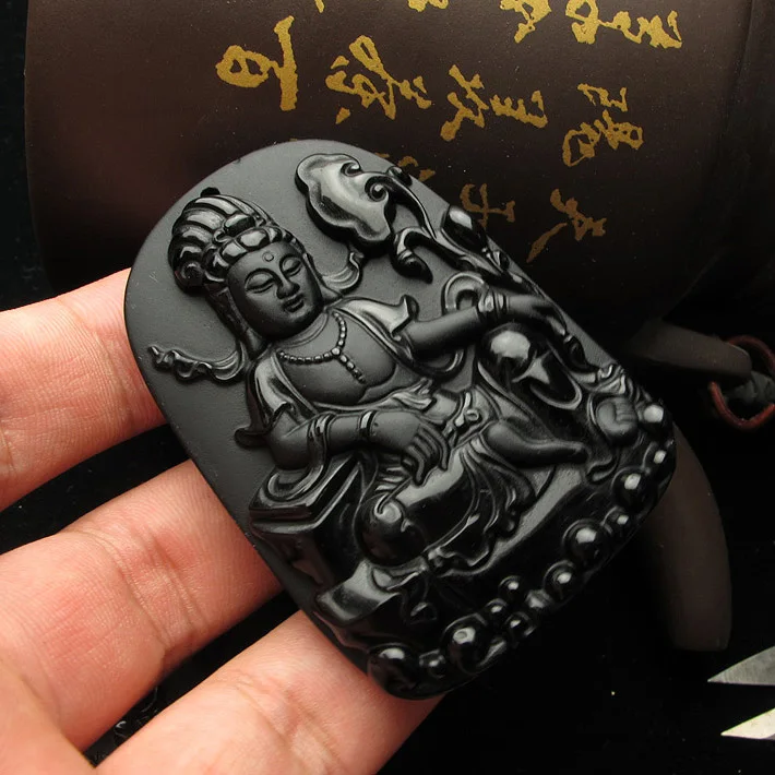 Ожерелье из бусин натурального черного обсидиана ручная работа подвеска