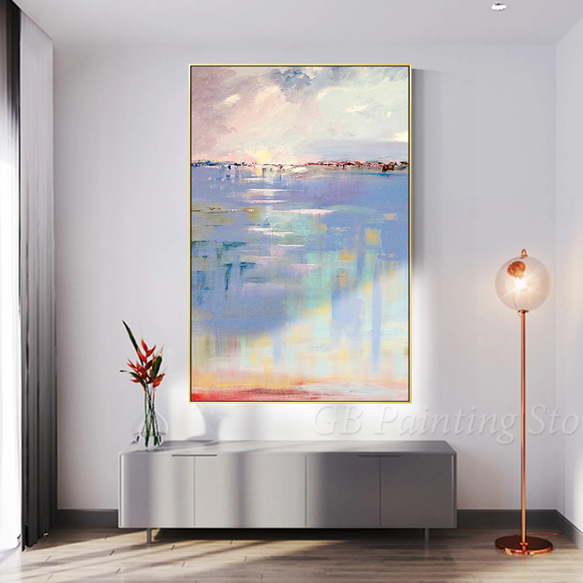 

Modern Abstract Black Blue Navy Blue Sunrise Ocean Painting Acrylic Hand Paintings On Canvas Extra Large Wall Art