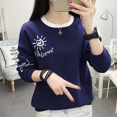 Navy blue Зимняя женская толстовка с вышитыми буквами shintimes, большие размеры,, пуловер, осенняя одежда, толстовки, женская одежда, Sudadera Mujer - Цвет: Navy blue