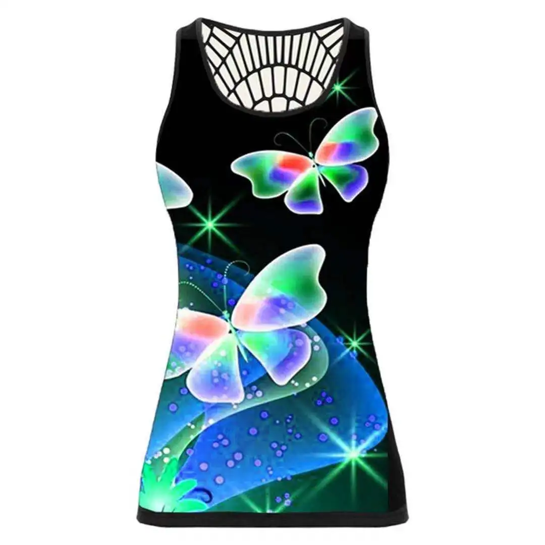 

Women Tees Female 2021 Lace Butterfly T-Shirts Summer Sleeveless Befree Boho Sexy Casual Tops Femme Hole Out