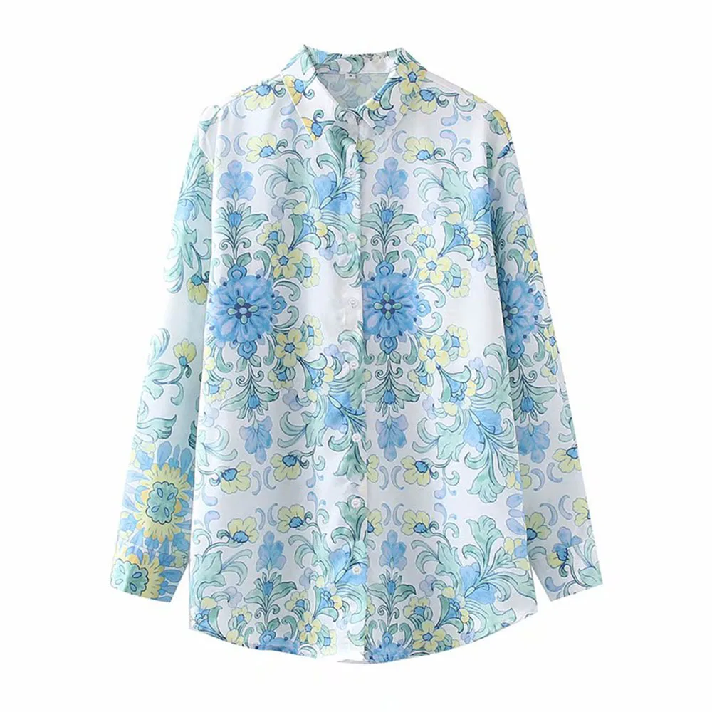 

Женская блузка с длинным рукавом ZA, свободная рубашка с цветочным принтом и отложным воротником, большие размеры, весна-лето 2021